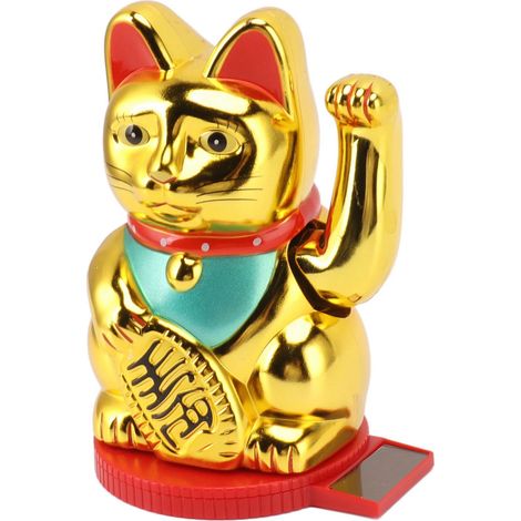Chat porte-bonheur solaire à bras agités, base rotative avec capteur de lumière, symbole de richesse et de chance, 12,7 cm (5 pouces), décoration chat doré (1/5)