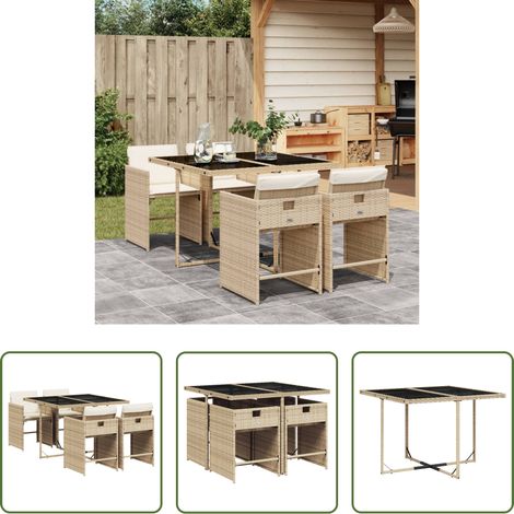 Chaise de jardin - Ensemble à manger de jardin avec coussins 5pcs Beige poly rotin (1/5)
