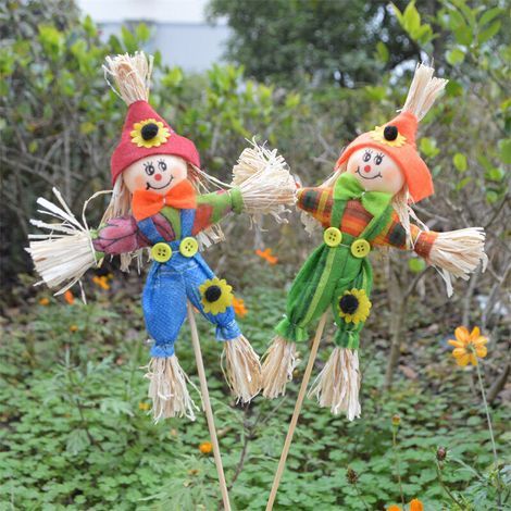 2er-Set Halloween-Vogelscheuchen – Dekoration aus Bambus und Stroh – Leicht und robust für Garten und Veranda – Sorgt für festliche Stimmung (1/5)