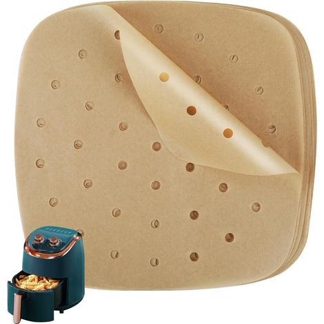 100 fogli di carta per friggitrice ad aria, 21,5 cm, carta da forno quadrata, antiaderente e resistente ai liquidi, compatibile con tutte le marche. (1/5)