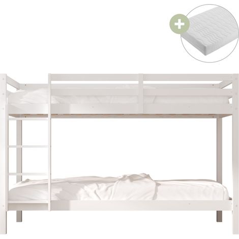 Sunny Jip Lits Superposés En Bois, Blanc Lits Superposés 2 Places - 2 Matelas Hybrides 90 X 200 Inclus Dimensions Totales: 208 X 97 X 140Cm (1/5)