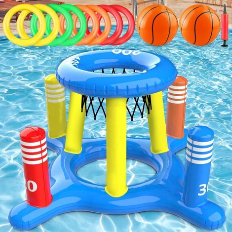 Jeux de piscine pour enfants et adultes, panier de basket gonflable 2 en 1 avec anneaux, jeux de piscine