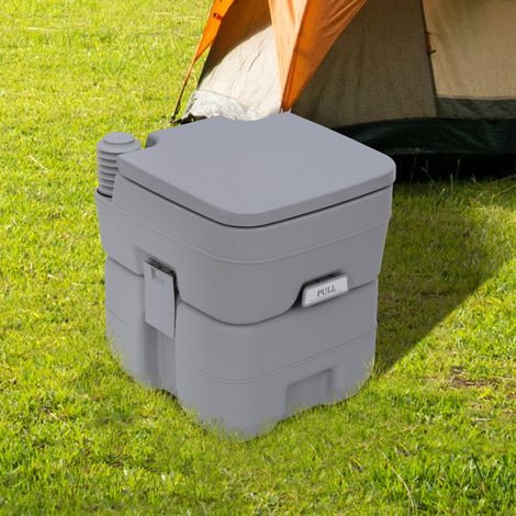 Toilettes de camping portables de 20 L, avec chasse d'eau et réservoir d'eaux usées, 35,5 x 41 x 42,5 cm, plastique, grises