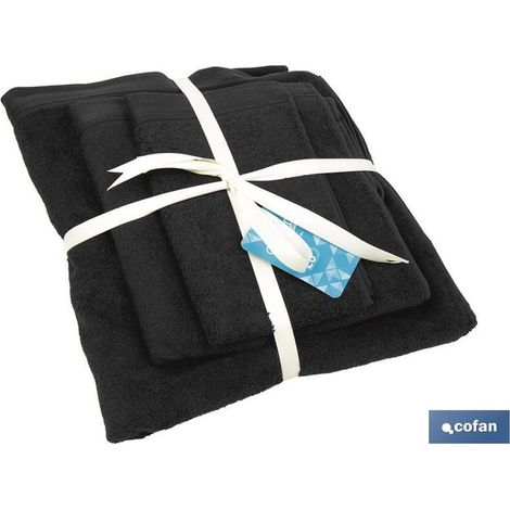 Lot de 3 serviettes de la gamme « Brillante » 580/mg² de différentes tailles en 100% coton noir