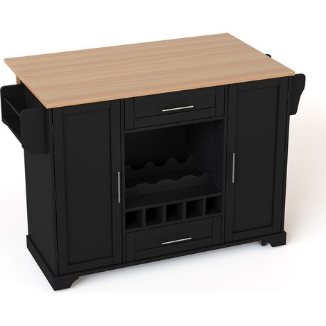 Carrello da cucina in MDF nero e naturale con piano ribaltabile 138 x 70 x 92 cm (1/5)