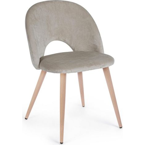 Sedia Linzey con gambe in acciaio verniciate effetto legno naturale, per arredo interno 53 x 60 x h 82 cm -Tortora / Confezione da 2 pezzi (1/4)