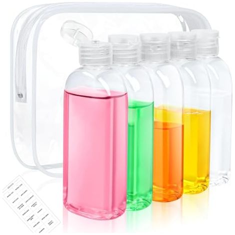 Reise-Kulturflaschen, 5 Stück 100 ml nachfüllbare Reiseflaschen mit Aufbewahrungstasche, transparente Shampooflaschen für Reisen im Freien (1/5)