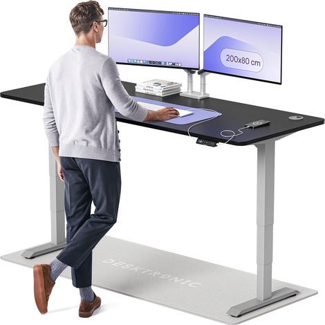 Desktronic Bureau assis debout HomePro - 200x80cm - Gris/Noir
