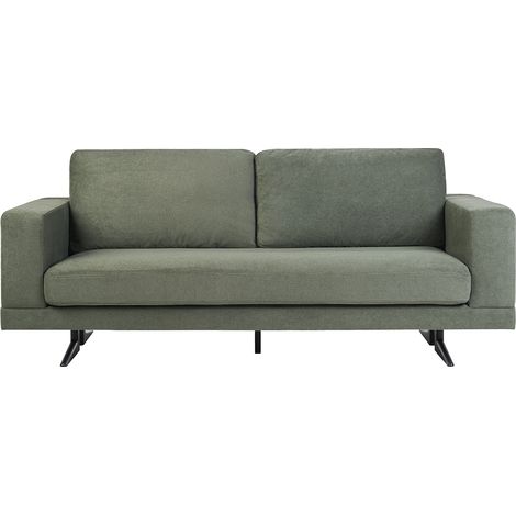 Sofá de diseño de 3 plazas en tejido chenilla verde caqui y metal negro LENNON (1/4)