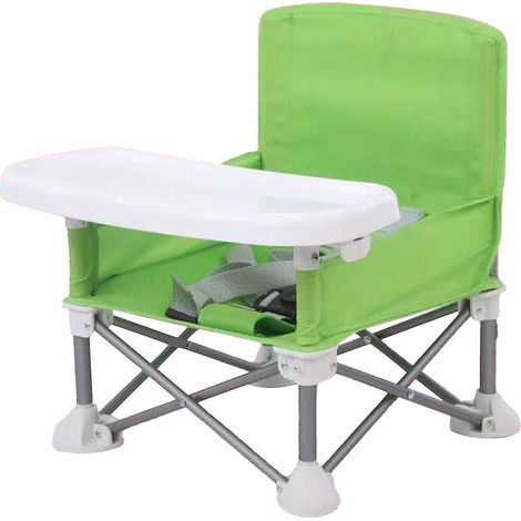 Chaise haute pliable, compacte et portable pour tout-petits, rehausseur pour bébés/enfants, idéale pour la table à manger et le camping (vert). (1/5)