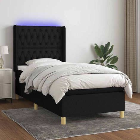 vidaXL Sommier à lattes de lit matelas et LED Noir 100x200 cm Tissu (1/5)