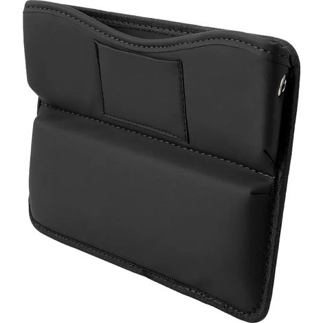 (PU noir) Boîte de rangement pour fente de siège auto en similicuir, bouchon anti-chute, support de téléphone, accessoire de décoration intérieure (1/5)