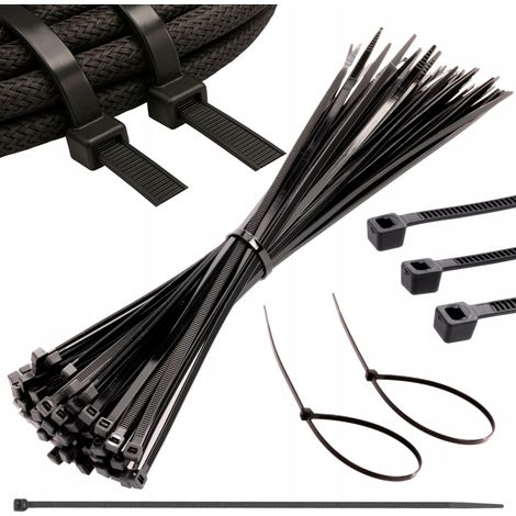 Bridas para cables negras, 100 unidades, 2,5 x 200 mm, bridas resistentes. (1/5)