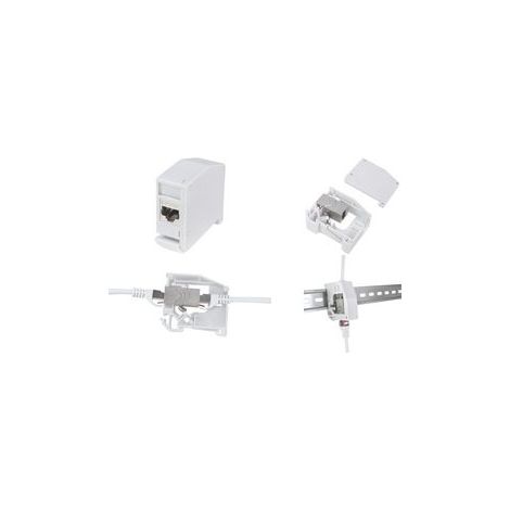 Adattatore Keystone per guida DIN Cat.6A, 2 connettori RJ45 B/B Cat.5e, schermati