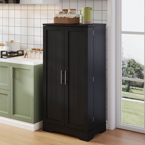 Armario de cocina alto 120 x 60 x 40 cm en MDF negro, puerta doble, LED con sensor (1/5)