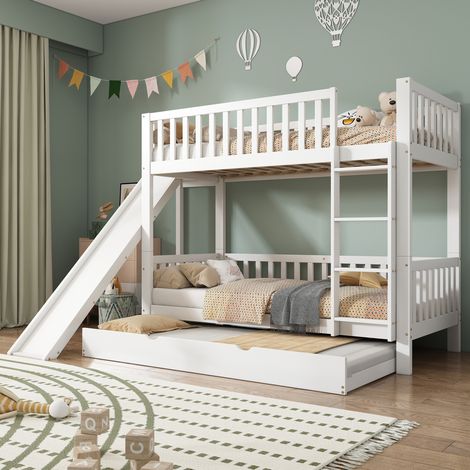Litera con cama nido 90x200 cm blanca de madera y MDF con rampa (1/5)