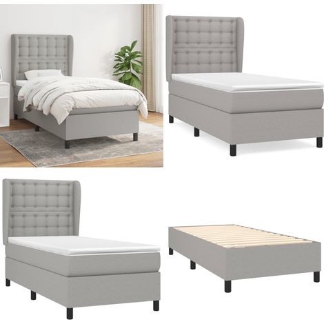 Sommier à lattes de lit avec matelas Gris clair 80x200 cm Tissu - Lit Plateforme - Lit Tapissier - Literie - Matelas À Ressorts Ensachés - Tête De Lit Ajustable - Home & Living (1/5)