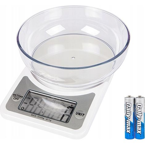 Bilancia da cucina con display LCD e ciotola bianca KS204 + batterie