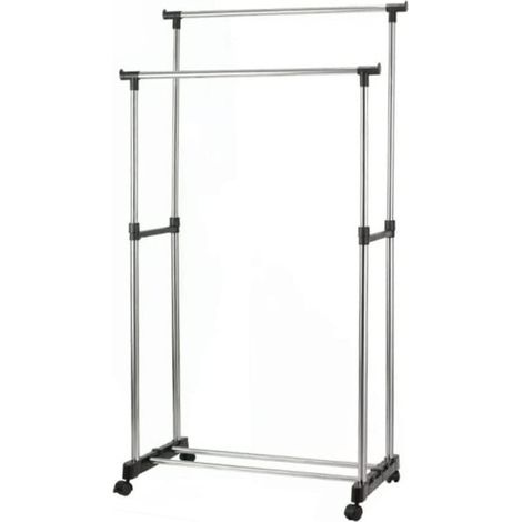 Stand Appendiabiti Altezza Regolabile telescopico con Ruote Singolo e Doppio Stender Abiti Guardaroba Organizer in Metallo Barre Inferiori da appoggio Scarpe Borse scatole Doppio (1/5)