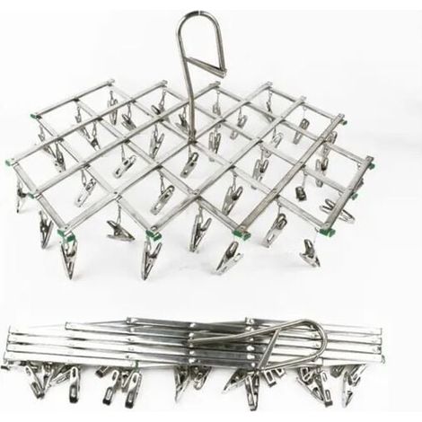 Cintre en acier inoxydable avec 35 clips pour chaussettes, shorts, sous-vêtements et vêtements de bébé (1/4)