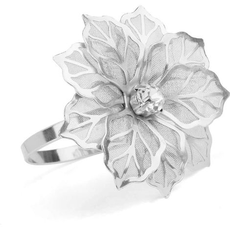 Lot de 12 ronds de serviette en alliage avec pendentifs en forme de fleur ajourés, parfaits pour les mariages, fêtes et banquets. Heilwiy (1/4)