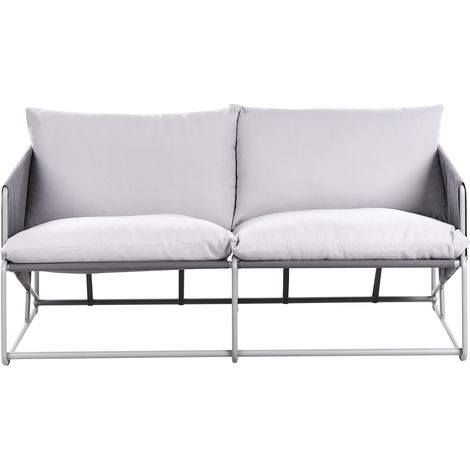 Sofá 2 plazas de jardín bajo de metal con cojines de asiento y respaldo muebles de exterior interior jardín con reposabrazos gris Ponte