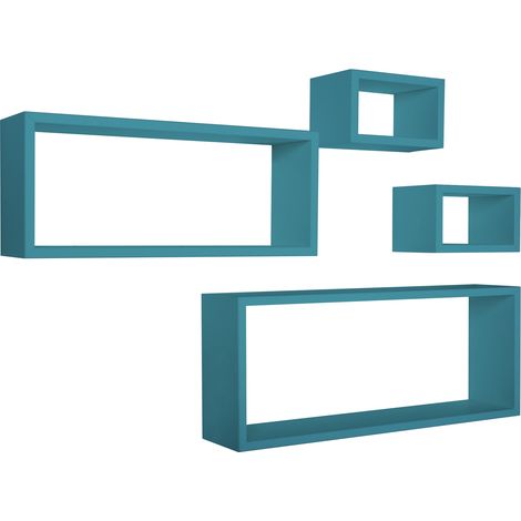 Mensola da parete scaffale cubo set 4 pezzi blu salotto camera soggiorno moderno Merlino (1/6)