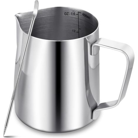 Pichet à lait 400 ml avec stylo décoratif pour latte - Pichet en métal pour machine à café - Argenté (1/5)