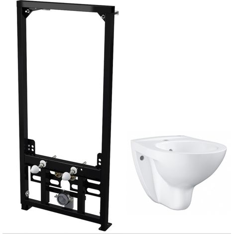 Alca Untergestell-Set für Wand-Bidet + Grohe Bau Keramik Wand-Bidet, Alpinweiß (SetBidetGrohe-2)
