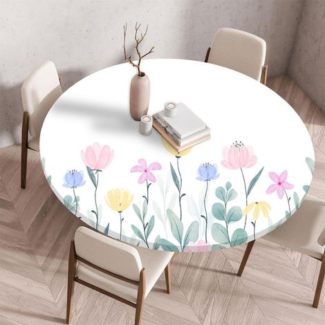 Nappe de table ronde élastique imperméable avec élastique, motif floral, 90cm