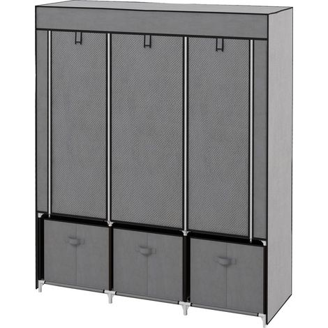 Armoire de rangement en tissu pliable avec 5 étagères, 2 tringles et 3 tiroirs en tissu 125L x 43l x 162.5H cm (1/5)