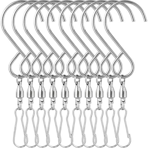 Lot de 10 crochets en S à double rotation à 360 degrés pour carillon à air - Pour suspendre des plantes en plein air, panier suspendu, éolienne de jardin (1/5)
