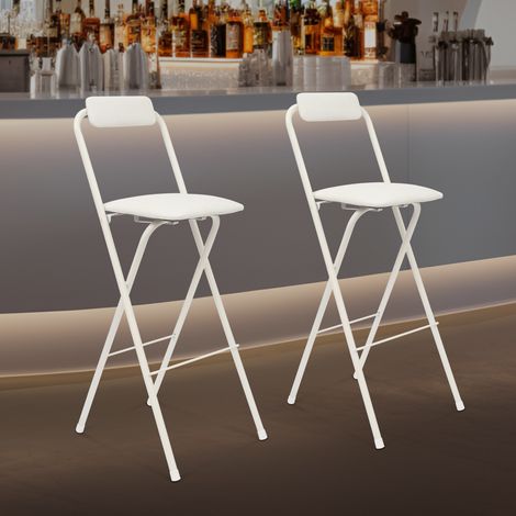 2 tabourets de bar pliants avec dossier, tabourets hauts pliants, chaises de bar pliantes portables, sièges de comptoir rembourrés en cuir pour îlot de cuisine, boutique, café, salle à manger, blanc 1 (1/5)