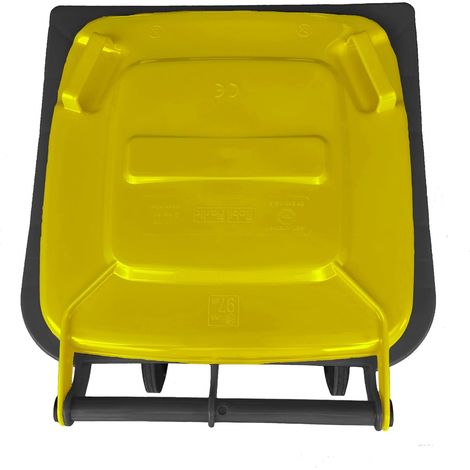 Bidone carrellato grigio coperchio giallo pattumiera per raccolta differenziata rifiuti 120 Lt con ruote (1/5)