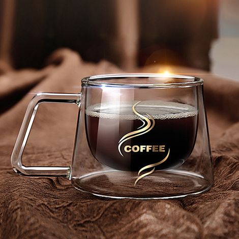 Juego de 2 tazas de café de vidrio de borosilicato transparente, aislantes y de paredes gruesas, de 200 ml (6,8 oz). (1/5)