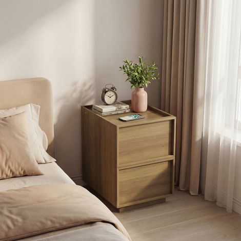 DESMIU Table de Chevet 2 Tiroirs pour Chambre, avec Rangement Fermé, Style Moderne, en MDF, chêne, 38 × 48 × 55 cm (1/3)