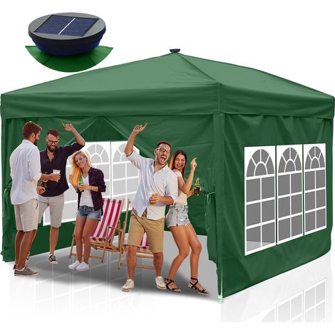 Jiubiaz Tenda Tenda da giardino Tendone facile da agganciare con protezione UV Padiglione multiuso Riunioni di famiglia Padiglione da giardino 3x3m Verde con luce a led solare