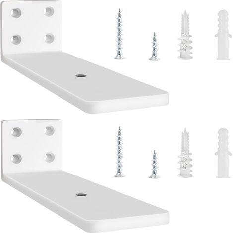 Lot de 2 - Équerre étagère - Support mural - Fixation invisible pour étagères flottantes - Usage intérieur et extérieur - Blanc - 12,7 cm (1/5)