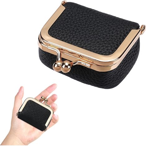 1 boîte à bijoux, petite boîte à bijoux en cuir véritable avec fermeture à baiser, organisateur de bijoux, petit étui à bijoux portable pour colliers, bagues et chaînes (noir) (1/5)