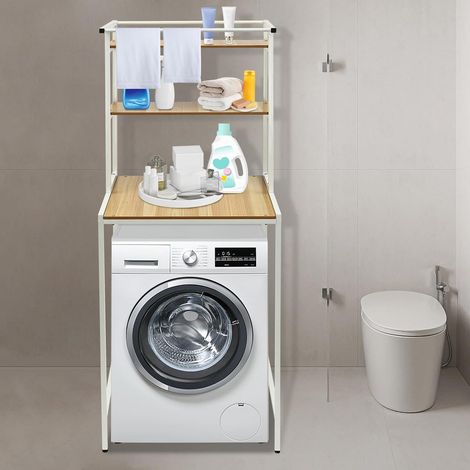Étagère à lave-linge à trois niveaux, étagère de rangement de salle de bain, étagère au-dessus des toilettes, étagère pour lave-linge, support pour toilettes, multifonctionnelle, durable, réglable (1/5)