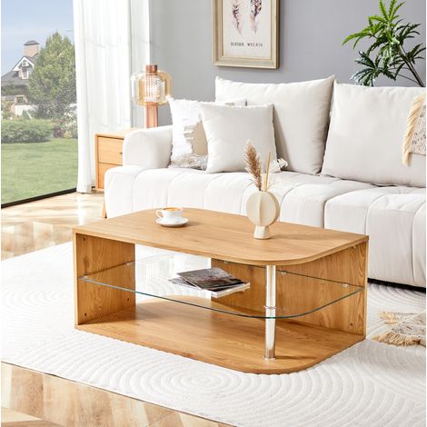 Mesa centro con almacenaje MDF y cristal 100x60x42 cm OKMYHOME (1/5)