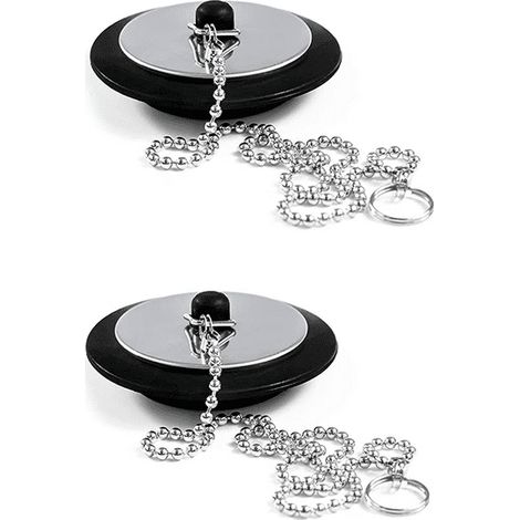 Bouchon d'évier noir avec chaîne, bonde en caoutchouc pour lavabo, accessoire salle de bain, 2 bouchons de vidange à chaîne, pour évier, baignoire, douche, cuisine (1/5)