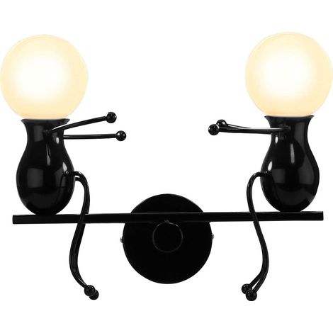 Lampada da Parete Retrò Creativo Humanoid Applique da Parete E27 Iron Interno Moderna per Soggiorno Corridoio Camera da Letto Cafe (Nero)