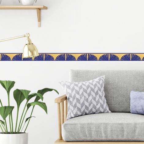 Frise décorative adhésive, motif africain bleu, sur fond jaune, tendance, exotique, 9 cm X 300 cm (1/5)
