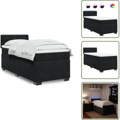The Living Store Cama box spring con colchón cuero sintético negro 90x190 cm - Colchón de muelles ensacados