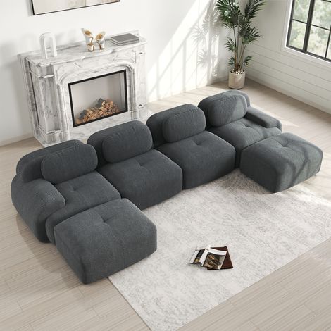 Canapé U modulaire sans montage,sans cadre,velours respirant,sellerie 32D,accoudoirs larges,animal-friendly,ergonomique,gris (1/5)