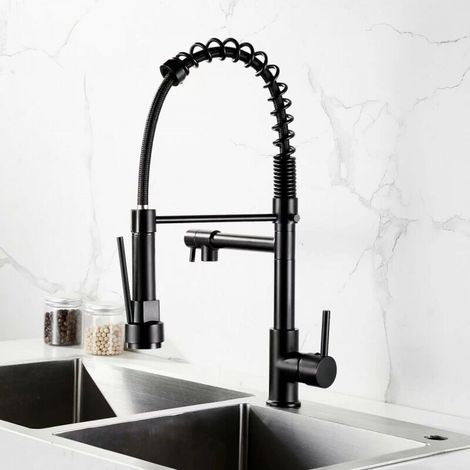 Robinet Cuisine Extractible 2 Jets Mitigeur Cuisine avec 2 Modes de Pulvérisation Froid et Chaud Disponible - Noir (1/5)
