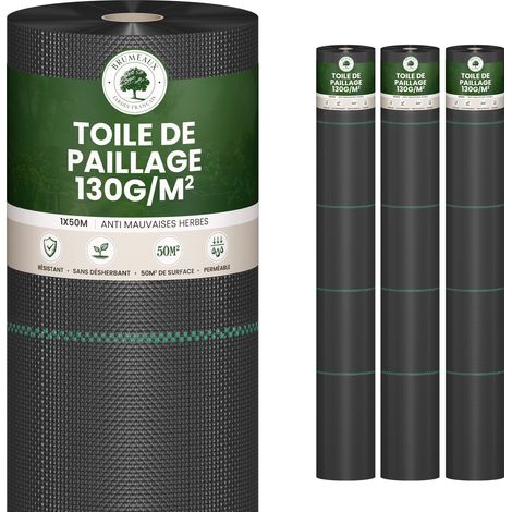 Skylantern – Toile de paillage 150m² – Lot de 3 rouleaux 50x1m – Épaisseur 130g/m² – Anti-UV et perméable à l'eau - 150m2 (1/5)