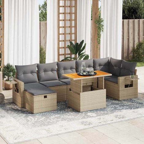 Seduta da giardino - Set Divano da Giardino 5 pz con Cuscini Beige Polyrattan Acacia (1/5)