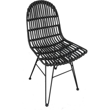Chaise en Rotin Noir avec Structure en Métal Noir pour Salon Salle à Manger et Terrasse - PANGIVO (1/5)
